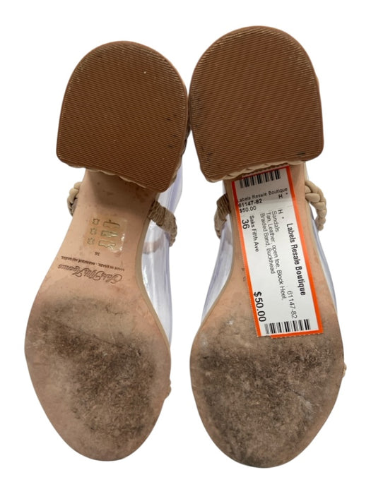 Saks Fifth Ave Shoe Size 36 Tan Leather open toe Block Heel Braided Band Sandals Tan / 36