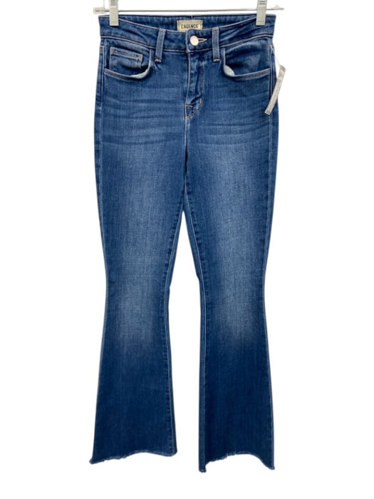 L'agence Size 24 Blue Cotton Blend Zip & Button Whiskering Flare Jeans Blue / 24