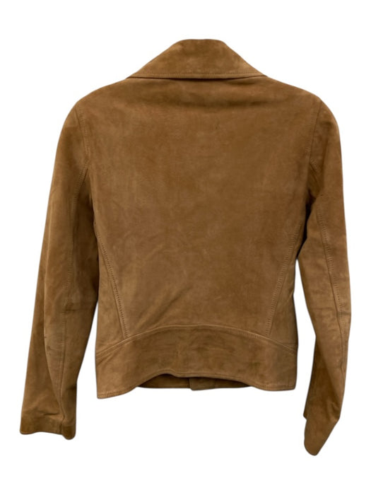 The Kooples Size XXS Brown Goat Leather Zip Front Long Sleeve Peak Lapels Jacket Brown / XXS