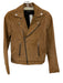 The Kooples Size XXS Brown Goat Leather Zip Front Long Sleeve Peak Lapels Jacket Brown / XXS