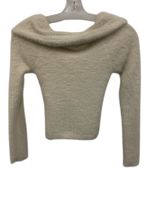 Jonathan Simkhai Size XS Cream Nylon Cross Front Fuzzy Long Sleeve Sweater Cream / XS