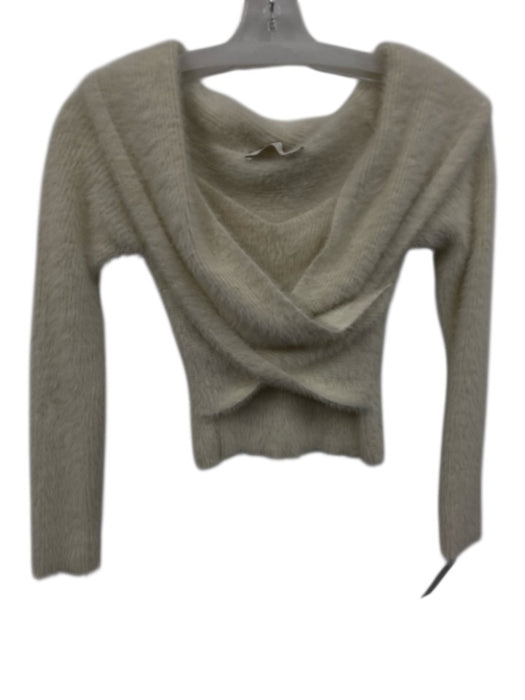 Jonathan Simkhai Size XS Cream Nylon Cross Front Fuzzy Long Sleeve Sweater Cream / XS