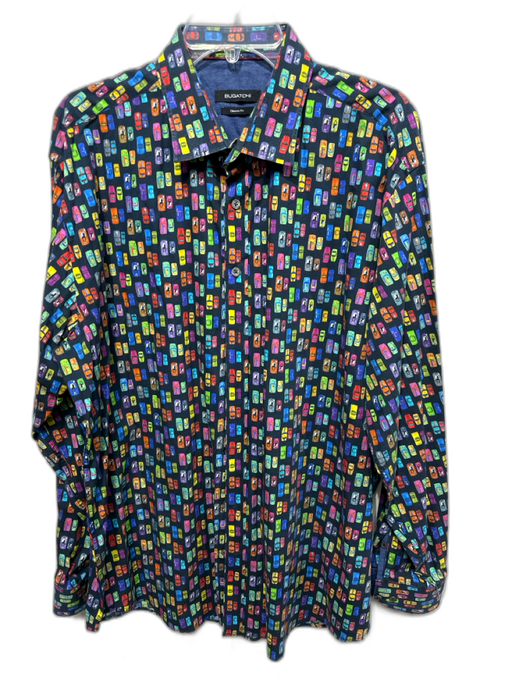 Bugatchi Size XXL Blue & Multi Cotton Cars Button up Men's Long Sleeve Shirt Blue & Multi / XXL