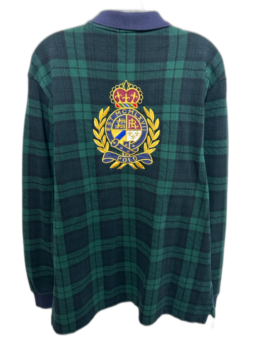 Polo Size L Blue & Green Cotton Plaid Polo Men's Long Sleeve Shirt Blue & Green / L