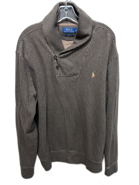 Polo Size L Brown Cotton Houndstooth Polo Men's Long Sleeve Shirt Brown / L