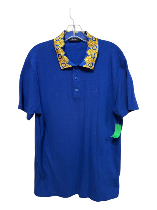 Versace Size XXL Blue & Yellow Viscose Polo Men's Short Sleeve Blue & Yellow / XXL