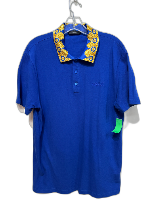 Versace Size XXL Blue & Yellow Viscose Polo Men's Short Sleeve Blue & Yellow / XXL