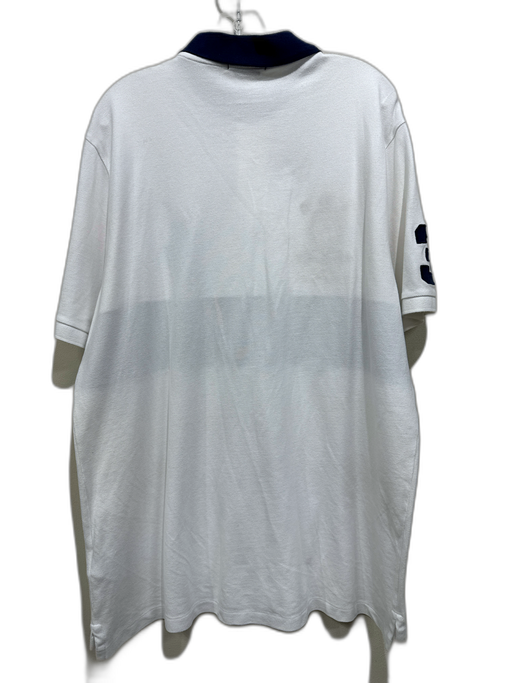 Polo Size XL White & Navy Cotton Solid Polo Rugby Men's Short Sleeve White & Navy / XL