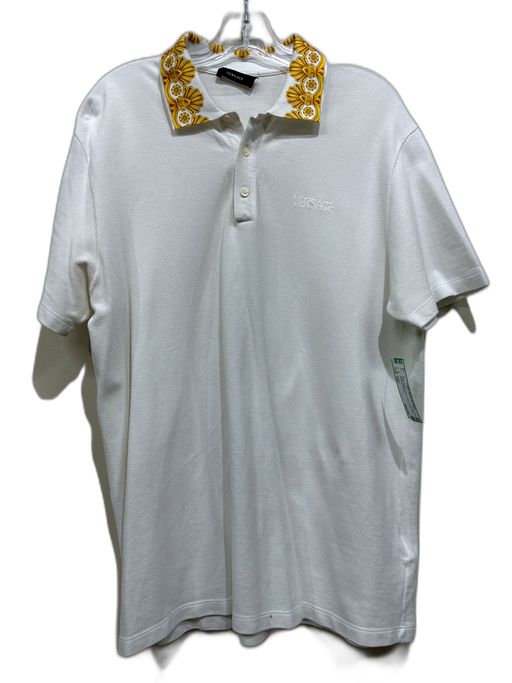 Versace Size 2XL White Cotton Solid Collar Detail Polo Men's Short Sleeve White / 2XL