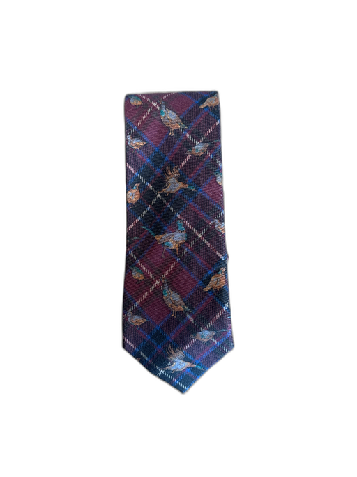 H Stockton Red & Blue Silk Plaid Birds Men's Ties Red & Blue