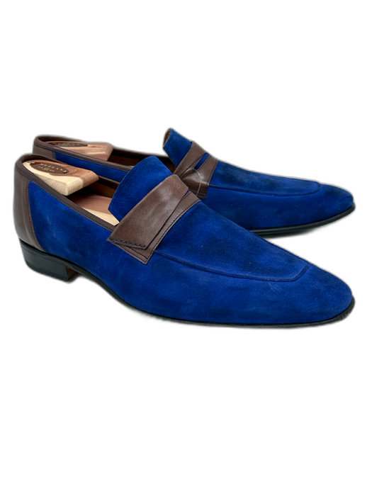 Mezlan Shoe Size 9.5 Blue Suede Solid Loafer Slip On Men's Shoes Blue / 9.5