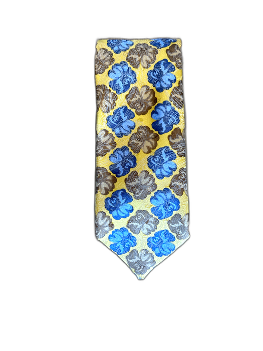Zegna Yellow & Blue Silk Floral Men's Ties Yellow & Blue
