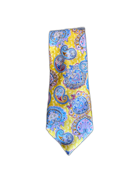 Zegna Yellow & Blue Silk Paisley Men's Ties Yellow & Blue
