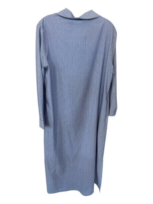 Pomander Place Size M Blue & White Cotton Long Sleeve Striped Collar Dress Blue & White / M