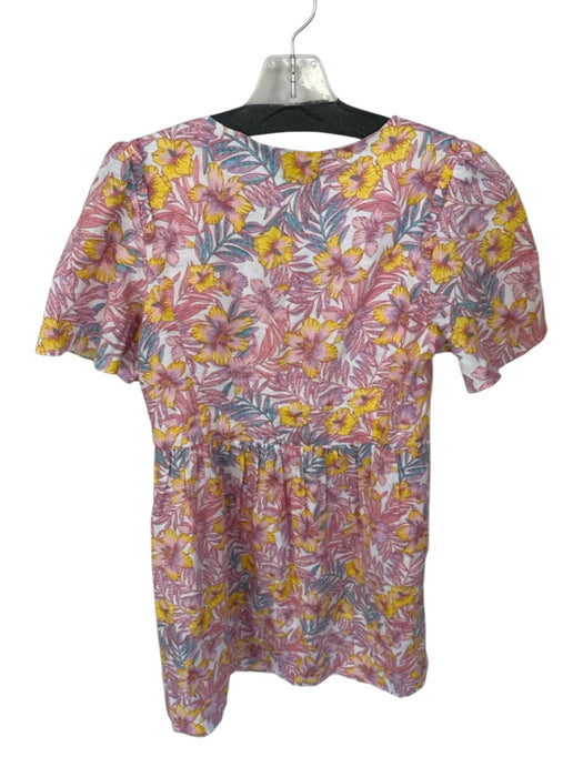 Draper James Size 6 Pink & Yellow Linen Short Sleeve Flowers Buttons Dress Pink & Yellow / 6
