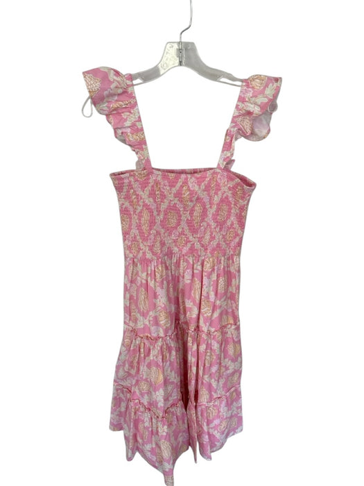 Sail To Sable Size M Pink & Tan Cotton Flutter Sleeves Seashells Smocked Dress Pink & Tan / M