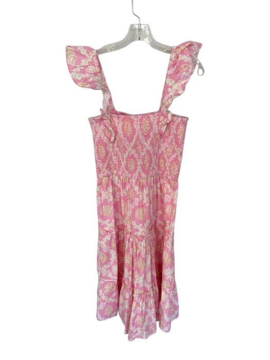 Sail To Sable Size M Pink & Tan Cotton Flutter Sleeves Seashells Smocked Dress Pink & Tan / M