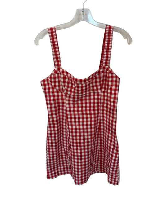 Zara Size L Red & White Cotton Blend Gingham Smocked Straps Mini Side Zip Dress Red & White / L