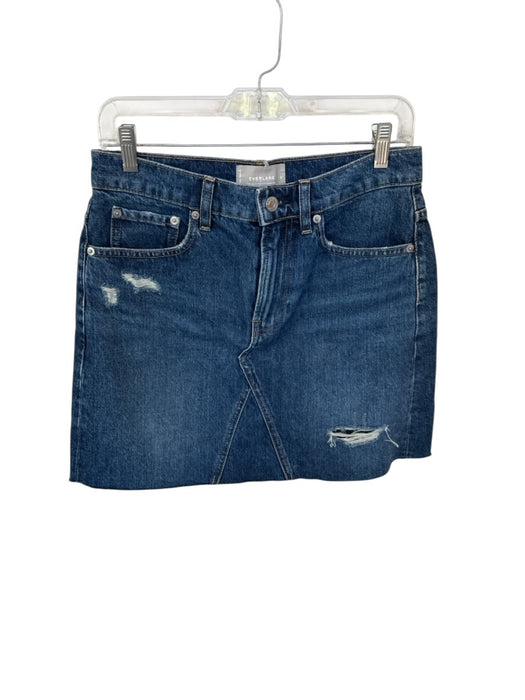 Everlane Size 28 Dark Wash Cotton Raw Hem Mini Pockets Skirt Dark Wash / 28