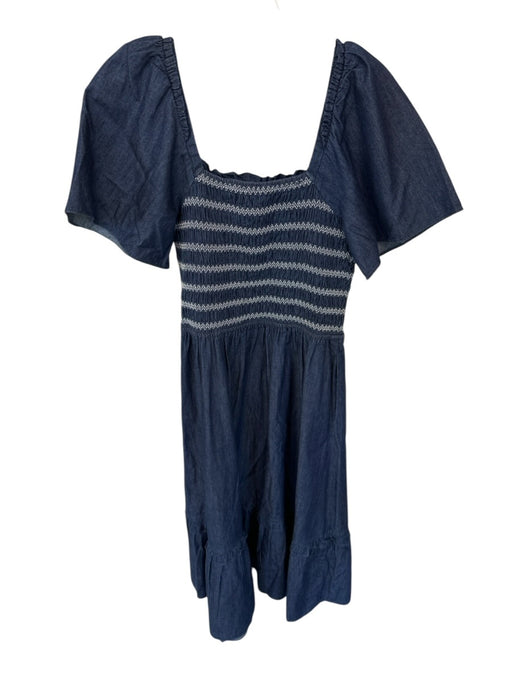 Draper James Size S Dark Wash Cotton Smocked Square Neck stiching Maxi Dress Dark Wash / S