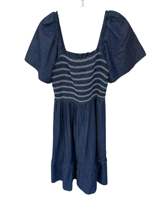Draper James Size S Dark Wash Cotton Smocked Square Neck stiching Maxi Dress Dark Wash / S