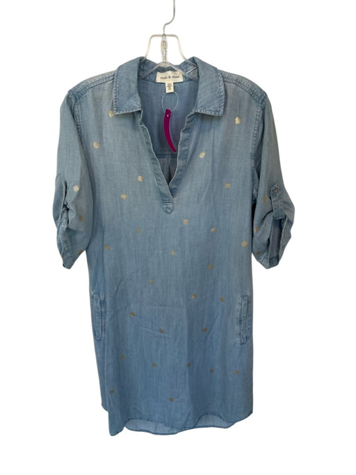 Cloth & Stone Size XS Light Wash Tencel Lyocell Gold Accents Polka Dot Dress Light Wash / XS