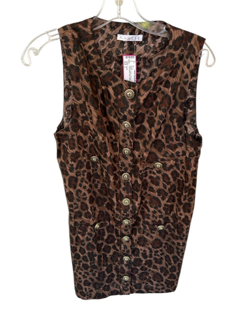 Karlie Size L Brown Cotton Cheetah Print Button Up Gold button Mini Dress Brown / L