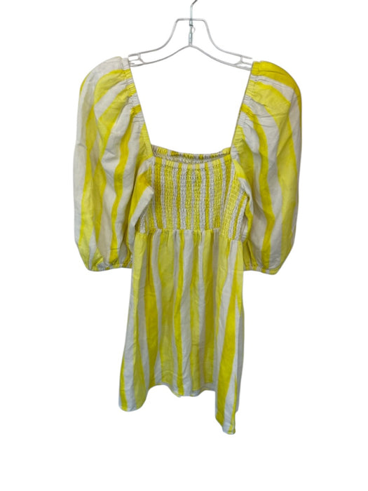 Tuckernuck Size S Yellow & White Linen & Rayon Stripe Puff Sleeve Mini Dress Yellow & White / S