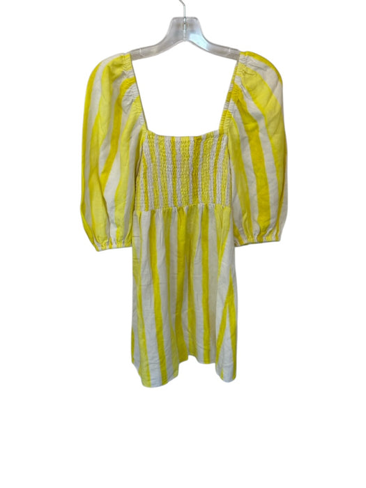 Tuckernuck Size S Yellow & White Linen & Rayon Stripe Puff Sleeve Mini Dress Yellow & White / S