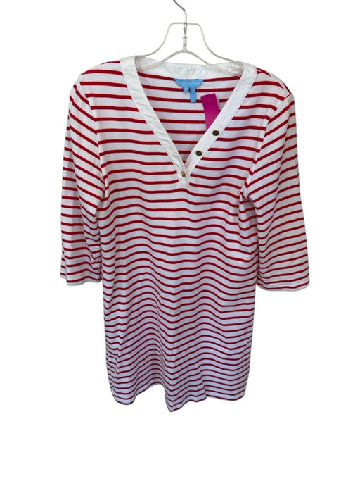 Draper James Size M Red & White 100% Cotton Stripe 3/4 Sleeve Mini Dress Red & White / M