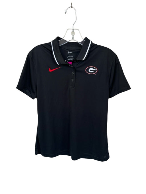 Nike Size M Black Polyester Quarter Button Georgia Motif Collar Athletic Top Black / M