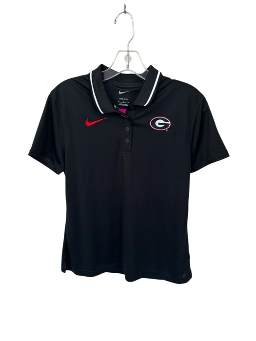 Nike Size M Black Polyester Quarter Button Georgia Motif Collar Athletic Top Black / M