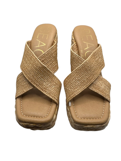 Beach by Matisse Shoe Size 8 Tan Woven Crossed Straps Platform Block Heel Heels Tan / 8