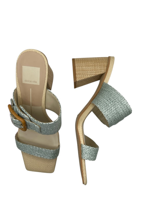 Dolce Vita Shoe Size 8 Teal & Tan Woven Block Heel Buckle Detail Heels Teal & Tan / 8