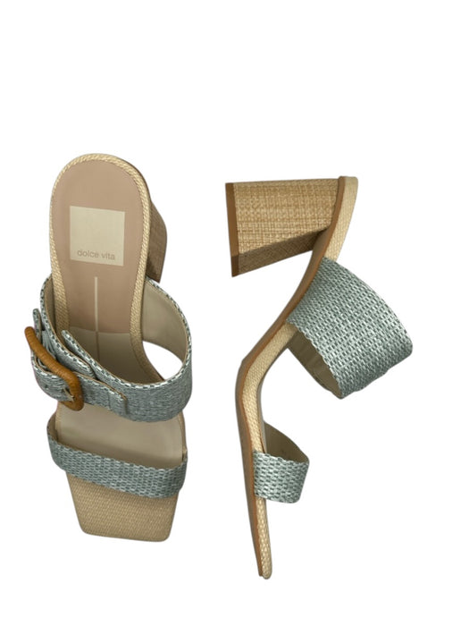 Dolce Vita Shoe Size 8 Teal & Tan Woven Block Heel Buckle Detail Heels Teal & Tan / 8