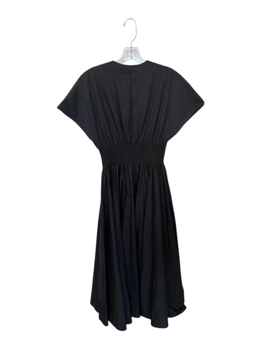 Meimeij Size Est S Black Cotton V Neck Belted Short Sleeve Maxi Dress Black / Est S