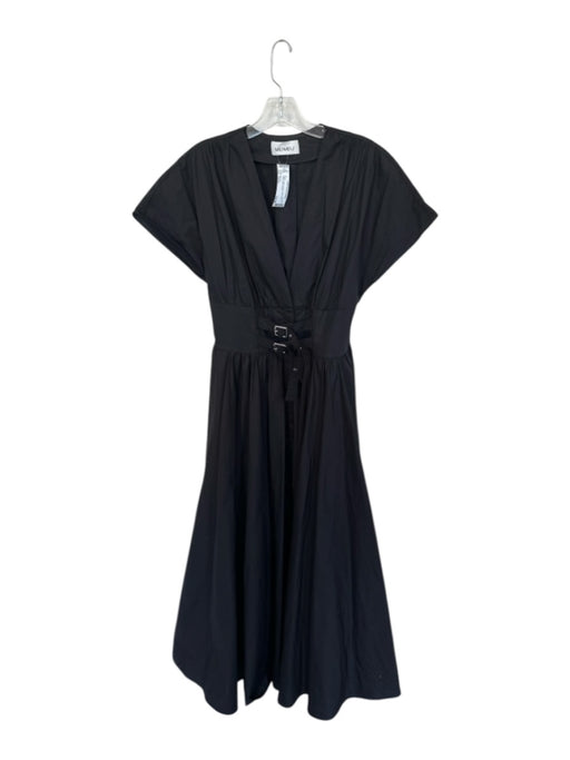 Meimeij Size Est S Black Cotton V Neck Belted Short Sleeve Maxi Dress Black / Est S