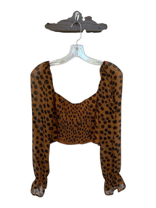 Free People Size S Brown & Black Polyester Dot Print Long Sleeve Cropped Top Brown & Black / S