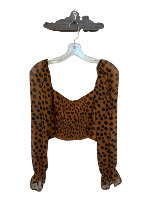 Free People Size S Brown & Black Polyester Dot Print Long Sleeve Cropped Top Brown & Black / S