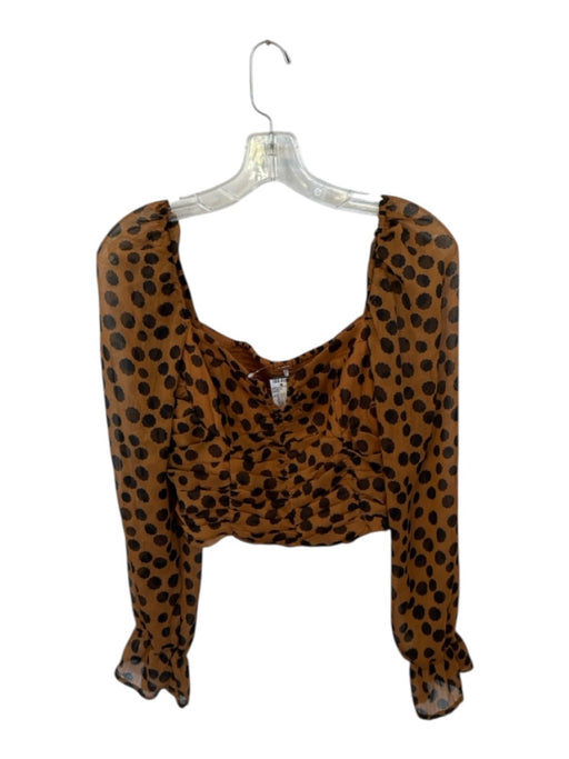 Free People Size S Brown & Black Polyester Dot Print Long Sleeve Cropped Top Brown & Black / S
