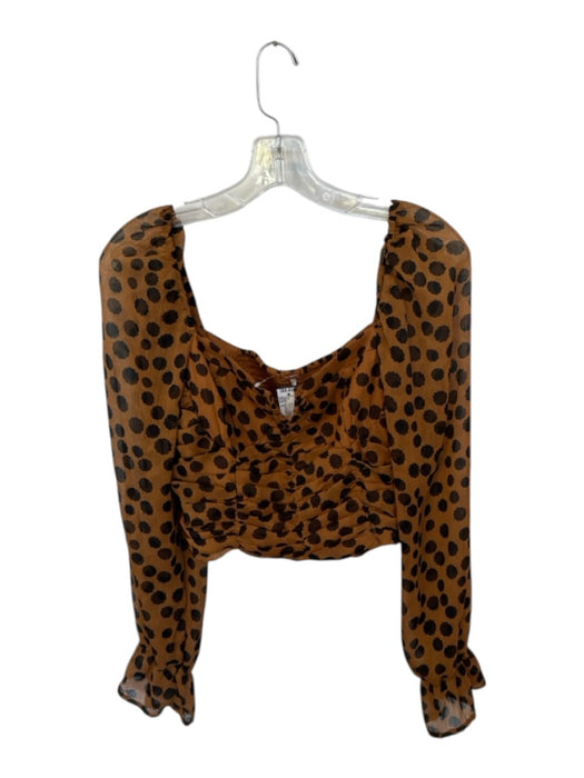 Free People Size S Brown & Black Polyester Dot Print Long Sleeve Cropped Top Brown & Black / S