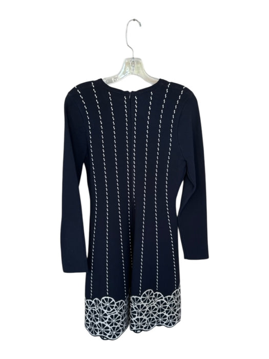 Lela Rose Size L Navy Blue & White Viscose Stitch Detail Stripe Dress Navy Blue & White / L