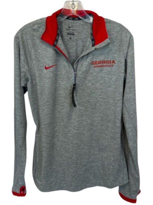 Nike Dri-Fit Size M Grey & Red Polyester Heathered Quarter Zip Sweatshirt Grey & Red / M