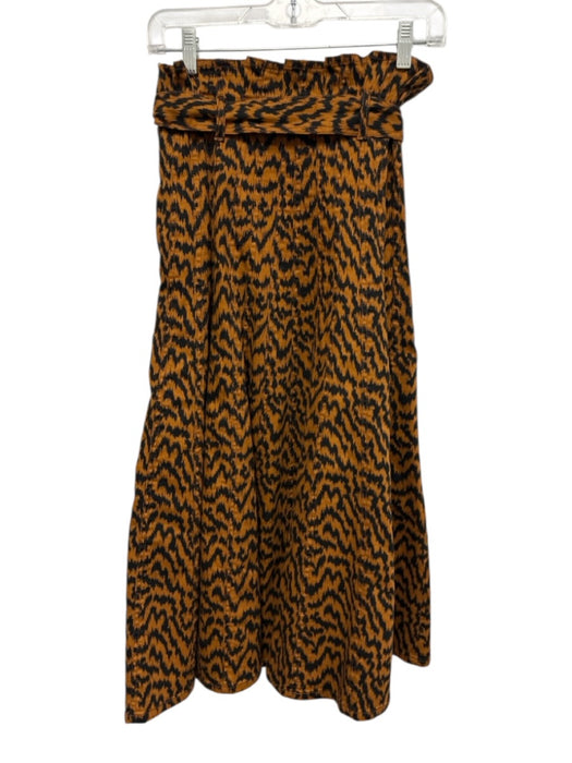 Ulla Johnson Size 4 Brown & Black Cotton Paper Bag Waist Abstract Print Skirt Brown & Black / 4