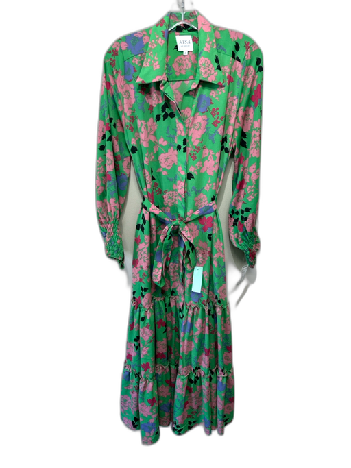Misa Size S Green & Multi Polyester Floral Long Balloon Sleeve Tiered Dress Green & Multi / S