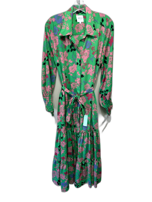 Misa Size S Green & Multi Polyester Floral Long Balloon Sleeve Tiered Dress Green & Multi / S