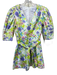 Les Reveries Size XS White, Green & Purple Cotton Floral 1/2 Sleeve Romper White, Green & Purple / XS