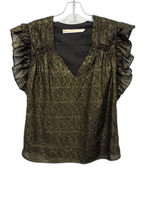 Marie Oliver Size XXS Black & Gold Silk Blend Metallic Thread V Neck Top Black & Gold / XXS