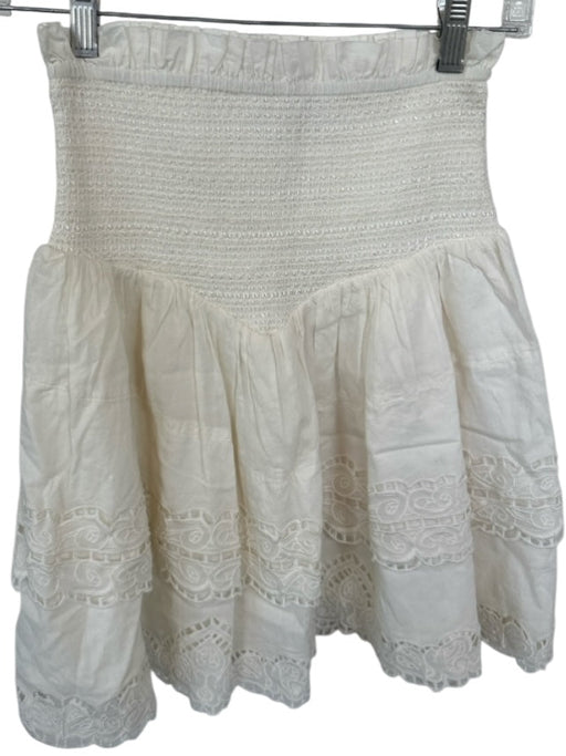 Mariacher Size M Cream Cotton Smocked Lace Trim Skirt Cream / M