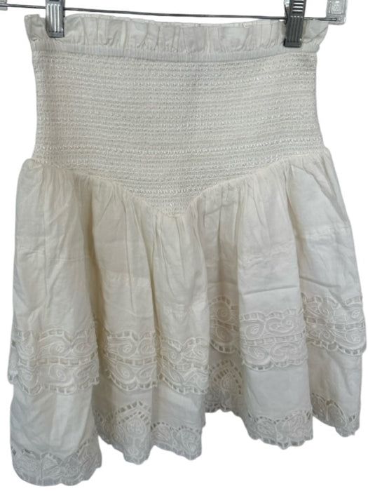 Mariacher Size M Cream Cotton Smocked Lace Trim Skirt Cream / M